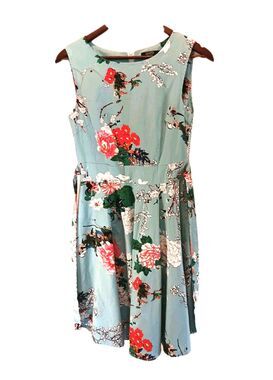ARANEE Floral A-Line Dress Light Blue Cheongsam Style Midi Size M